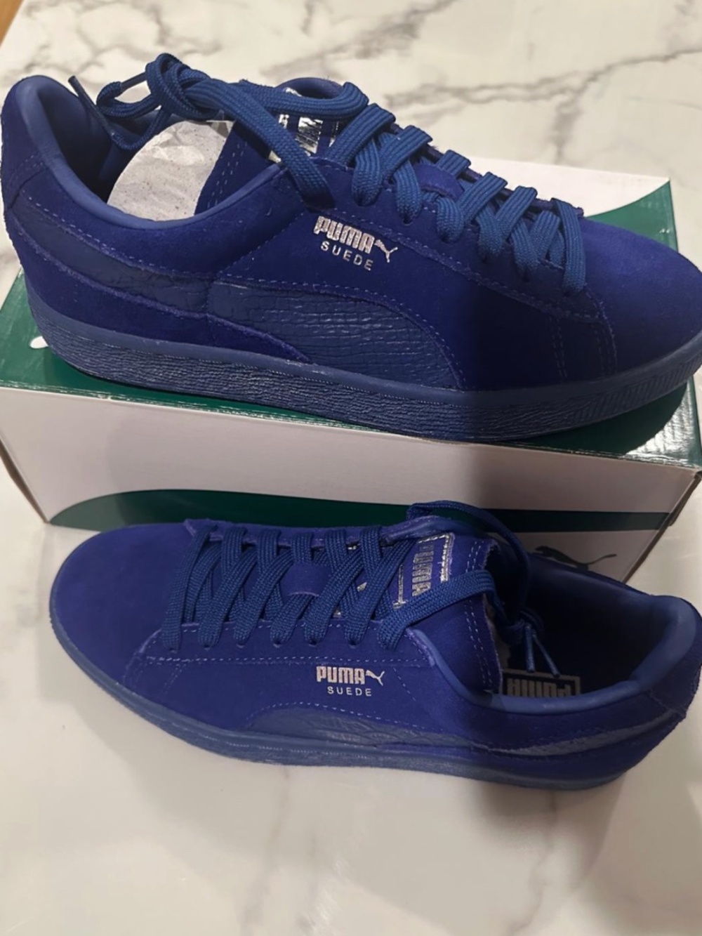 PUMA Suede Classic Mono Reptile Sneakers Mazarine Blue Silver US 5 EU 37 New TV